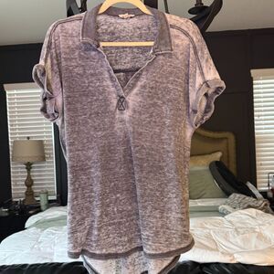 Jane & Delancey Burnout Knit Top Womens M Gray Split Neck High Low Casual